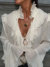 Ingvn Apricot Loose Spliced Ruffles Elegant Shirts for Women V Neck Long Sleeve French Gentle Shirt Female Summer Fashion
