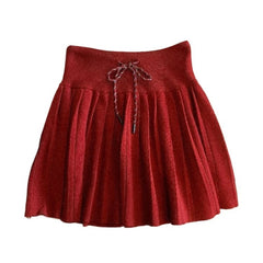 Ingvn - Women's Autumn Winter High Waist Drawstring Knit Pleated Mini Skirt Sporty Versatile Chic Streetwear Cozy