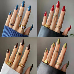 24Pcs Almond Shaped Wearable False Nails Medium Length Solid Colour Acrylic Press on Nail Red Full Coverage Removable Fake Nails