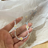 Ingvn Trend Daisy Flowers Colorful Shiny Resin Bead Choker Clavicle Chain Sweet Necklace For Women EGirls Summer Vacation Jewelry