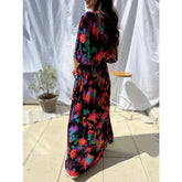 Ingvn Latest Popular Style Women's Fashionable Temperament V-neck Belt Printed Dress Women's Fashionable Multi-color Long Dress