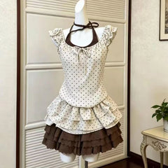 Ingvn Gothic Lolita Sweet Skirt Dress Women Vintage LaceMini Skirt Y2K Spicy Girl Style Casual Fashion Suit Chic