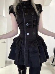 Ingvn Y2K Aesthetic Harajuku Dress Women Vintage Slim Black Mini Dress Gothic Punk Female Daily