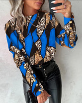 Ingvn Autumn and winter fashionable printed long sleeved love style round neck button up blouse shirt for women