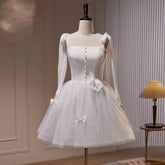 Ingvn Temperament Socialite Birthday Party Dresses Sleeveless Lace-Up Straps 3D Bow High Waist Mesh Fluffy White Wedding Dress Women