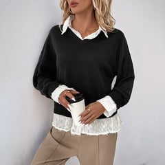 Ingvn - New European and American Hot Women's Striped Fashionable Casual and Versatile Long-sleeved Sweatshirt Pullover Sweatshirt