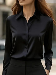 Ingvn Autumn Solid Color Long Sleeve Lapel Satin Women's Blouse