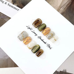 Ingvn 10pcs Handmade Short High Quality Press on Nails with Tools Artificial Realistic Fake Nails Acrylic False Nails for Gluing