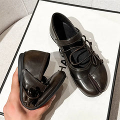 Ingvn - Street Style Fashion Split Toe Bowknot Lace-up Women Ballet Flats Comfortable Soft Soles Mary Janes Loafers Casual Shoes