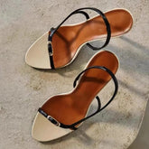 Ingvn Summer Fashion Buckle Open Toe Slip On Back Strap Sandals Women Black White High Heels Wedding Prom Shoes Zapatos Mujer