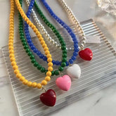Ingvn Sweater Chain Y2K Simple Alloy Women Jewelry Accessories Korean Necklace Rainbow Color Necklace Love Heart Pendant DIY