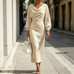 Ingvn - Street Fashion Women's Slim Fit Dress Long Sleeve Daily Wear Summer Dress Gentle Style High Waist Batwing Sleeve