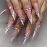 Ingvn 24Pcs Fashion Stiletto Press on Fake Nails with Rhinestone Y2k Almond False Nails Set Strawberry Design Full Cover Manicure Tips