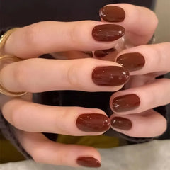 Ingvn 24Pcs Solid Color Artificial Press on Nails Short Autumn Acrylic Nail Art Realistic False Nails Set with Tools self-adhesive