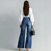 Ingvn Women's Stylish Gold Zipper Denim Jeans Summer High Waist Fashion Straight Tube Wide Leg Flared Denim Trouser For Chic Pants