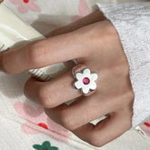 Fashion y2k Flower Ring for Women Girls Pink Zircon Crystal Aesthetic Jewelry Silver Color Rings Trend Vintage Accessories 2024