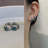 Ingvn New Trendy Cute Sweet blue star Hoop Earrings for Women Girls Simple Fashion Vintage Earrings Aesthetic Jewelry Y2K Gift