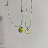 Ingvn New Cute Harajuku Cartoon Fruit Ceramic Pendant Green Charm Beads Choker Necklace Women Y2K Jewelry Aesthetic Summer Accessories