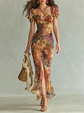Ingvn Elegant Short Sleeve Slim Maxi Dress Women Summer Bodycon Floral Print Long Dresses Casual