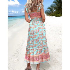 Ingvn New Fashion Women's Waist Cinching Holiday Style Dress Ladies Elegant Sleeveless Foral Printed Elastic Waist Midi Skirt