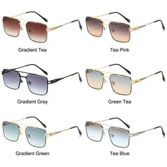 Ingvn Fashionable Double Bridge Cut-Edge Sunglasses UV Protection Luxury Metal Shades Gradient Lens Sun Glasses for Men and Women