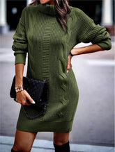 Ingvn New Autumn Winter Solid Color High Collar Long Sleeve Hip-covered Sweater Women's Dress