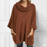 Ingvn New Autumn Winter Style European American Loose Slouchy Turtleneck High Neck Pocket Pullover Long Sleeve Comfortable Top Women