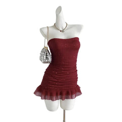 Ingvn Spring Women's Clothing Sexy Birthday Dress For Woman Bodycon Party Dress With Backless Tie Sequin Ruffle Trim Milk Silk Fabric