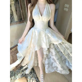 Ingvn French Elegant Irregular Sleeveless Dress Woman Harajuku Vintage Solid Lace Dress Korean Fashion Short Party Dress Chic