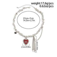 Ingvn Gothic Love Heart Pendant Choker Necklace Women Trendy Irregular Geometric CCB Beaded Metal Tassel Chain Party Jewelry