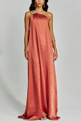 Ingvn Women One Shoulder Sleeveless Solid Holiday Dress Elegant Ladies Spring Summer Maxi Dress Sexy Backless Party Dress Vestidos