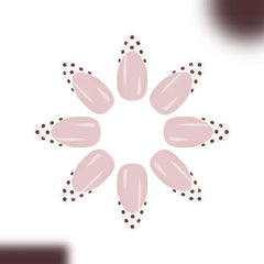 Ingvn 24pcs Medium Short Press on Nails White French Coffee Brown Dots False Nails Woman Almond Nail Tips Finger Nails with Tools