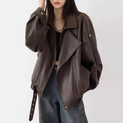 Ingvn Woman Vitnage Black Leather Jackets Streetwear Fashion Solid Coat Harajuku High Waist Elegant Coat Spicy Girls Chic