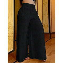 Ingvn Women's Wide Leg Pants Baggy High Waist Trousers Solid Elastic Waistband Wide Leg Pants Pleated Loose Fit Blue Black Pants