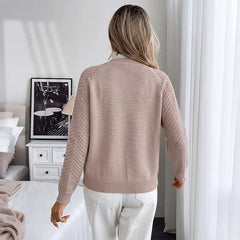 Ingvn - Fashion Lace O-neck Knitted Pullover Woman's New Casual Loose Long Sleeved Sweater Ladies Autumn Winter Chic Office Sweaters
