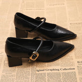 Ingvn Designer Vintage Pointed Toe Women Mary Jane Shoes Fashion Shallow Buckle Shoes Spring Ladies Elegant Dress Thick Heel Shoes