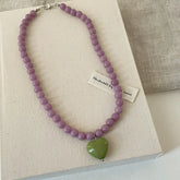 Ingvn New Color Beaded Chain Resin Heart Pendant Necklace For Women Girls Trendy Clavicle Chain Delicate Jewelry Gift