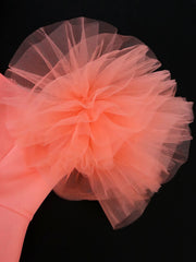 Ingvn Pink Party Dresses Cold Shoulder Tulle Applique Bodycon High Waist Midi Outfits for Women Evening Wedding Event Gowns