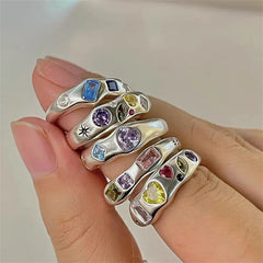Ingvn Korean Opal Irregular Rings Pink Zircon Natural Stone Girl Wedding Engagement Rings Opal Crystal Y2K Rings Aesthetic Jewelry