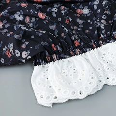 Ingvn Summer Women's Clothing Floral Lace Trim Square Neck Short Sleeve High Waist Dress For Woman Slim Fit Polyester Bodycon Midi
