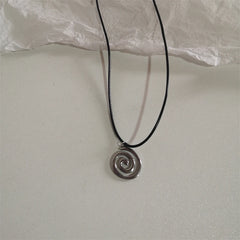 Ingvn Vintage Spiral Vortex Pendant Hand-woven Leather Rope Necklace for Women Unisex Boho Pentagram Necklace Fashion Y2K Jewelry