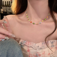 Ingvn Daisy Colorful Necklace Women Bohemian Charm 18k Gold Plated Chain Stainless Steel Jewelry Cute Girl Accessories Gift