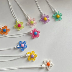Ingvn Colorful Acrylic Flower Pendant Wax Line Necklace Fashion Neck Handmade Chain Charm Statement Women Pendulum Y2K Jewelry Gift