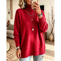 Ingvn - Women Turtleneck Knit Sweater Loose Long Sleeve Pullover Thick Autumn Winter Base Layer Top