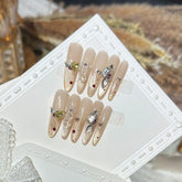 Ingvn 10Pcs Cat's Eye French Handmade Nail Tips Long Stiletto Fake Nail with Colorful Rhinestone Reusable Almond Press on False Nails