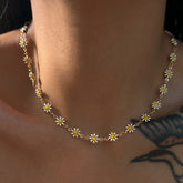 Ingvn Daisy Colorful Necklace Women Bohemian Charm 18k Gold Plated Chain Stainless Steel Jewelry Cute Girl Accessories Gift