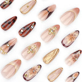 Ingvn 24 Pcs 3d Flowers False Nails To Stick Long Beautiful nail Tips Almonds Nails Press Ons for Women Holiday Prosthetic Nail Set