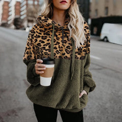 Ingvn New Women Fashion Autumn and Winter Long-sleeved Sweatshirt Ladies Leopard Print Patchwork Zipper Casual Loose Pullovers Top