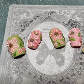 10Pcs Handmade Manicure Short Coffin Fake Nails Flower Limite Nails Press On Nails Design with Adhesive Nail File Set