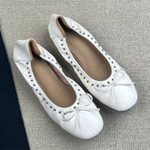 Ingvn Vintage Rivet Bowknot Women Ballet Pumps Comfortable Soft Leather 3cm Thick Heeled Lazy Loafers Spring Summer Casual Girls Shoes